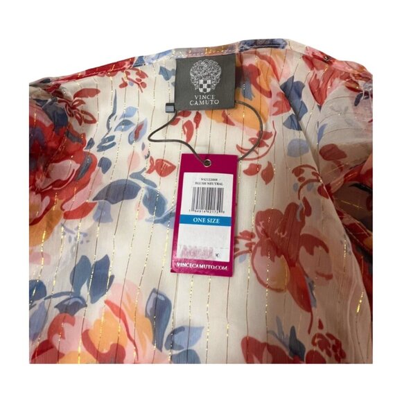 VINCE CAMUTO Women Floral Ruffle Sleeves Sheer Swim Cover Blush Neutral One Size - Picture 5 of 7